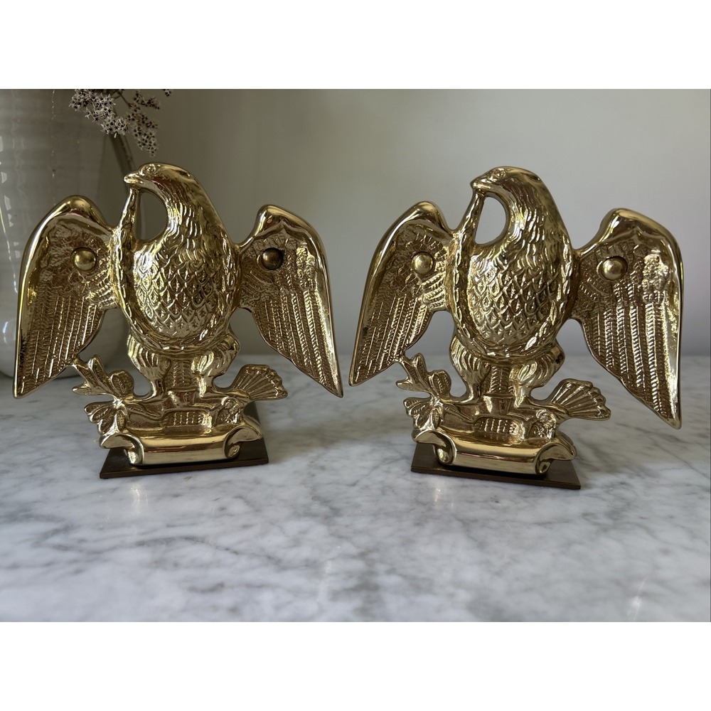 Brass Gold Vintage Eagle Book End Holders- set Of 2